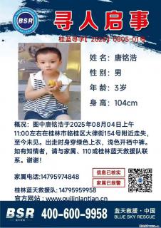 【寻人启事】图中唐铭浩于2025年08月04日上午11:00左右在桂林市临桂区大律街154号附近走失 - 赵县28生活网 zx.28life.net